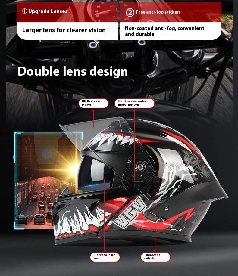 Casco da moto modulare certificato 3C con Bluetooth e doppia visiera - Calotta in ABS leggera, spoiler regolabile, protezione integrale per uomo e donna_voghion.com