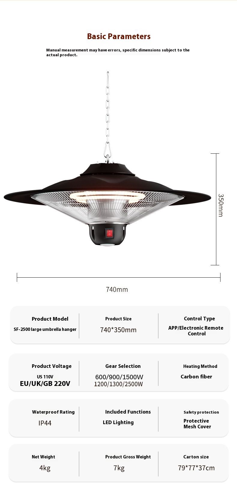 Wandmontierter Kohlefaserheizer – 2500 W schnell aufheizender elektrischer Terrassenheizer mit Fernbedienung und APP-Steuerung, 3 Geschwindigkeitsstufen_voghion.com