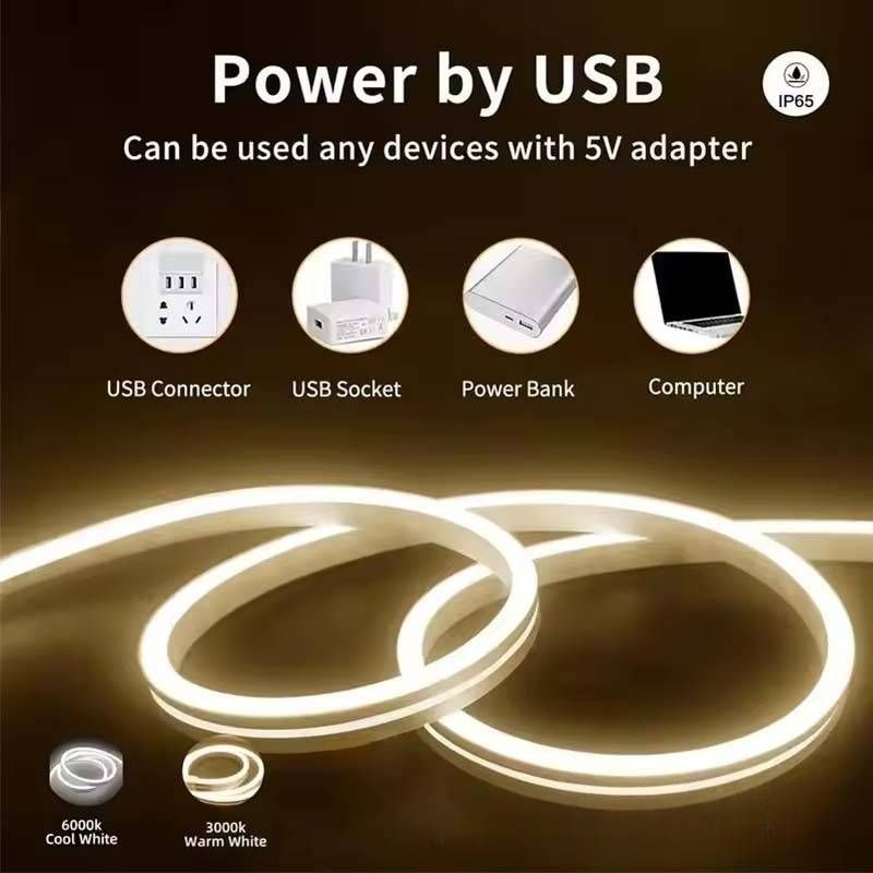 Tira de luz de neón flexible con control táctil USB de 5 V, LED impermeable y ajustable para decoración del hogar y retroiluminación del dormitorio._voghion.com
