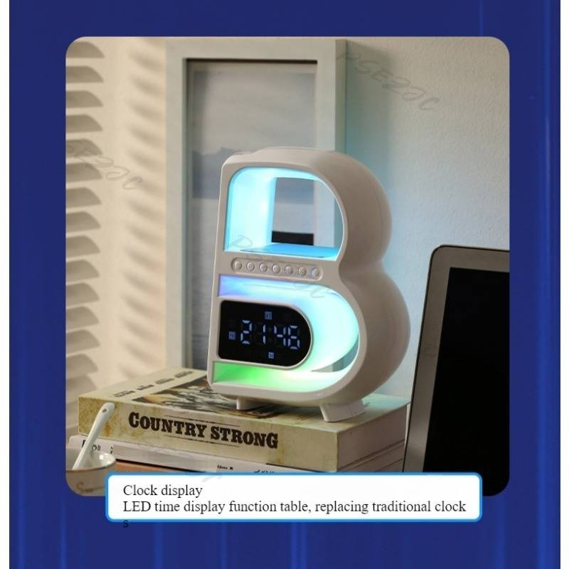 Altavoz Bluetooth de gran valor estético, reloj de carga inalámbrica, luz ambiental colorida, subwoofer, sistema de sonido_voghion.com