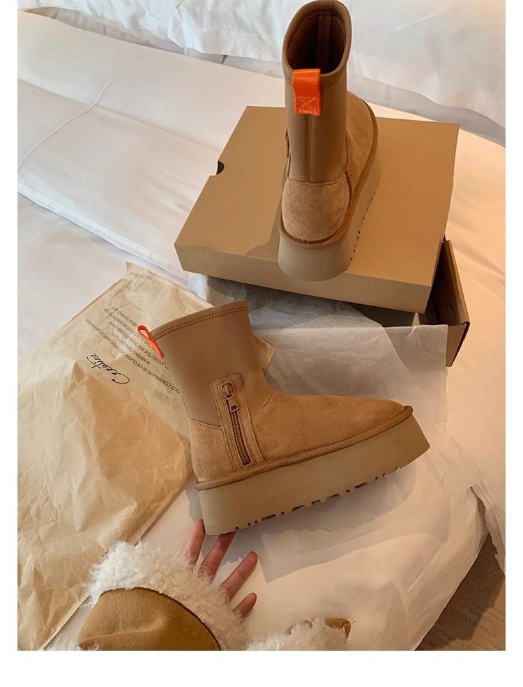 Nuovo Melard Sponge Cake con fondo spesso in vera pelle e cotone da neve, scarpe da donna con aumento di altezza, calde ed elastiche_voghion.com