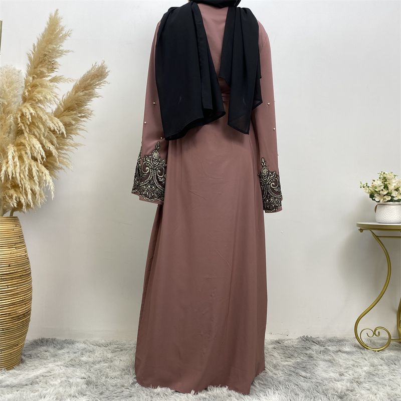 Heißer Verkauf Offene Abaya Frauen Kleidung Spitze Mit Perlen Design Muslimischen Mode Kimono Lange Kaftan Islamischen Dubai Kleider Für Frauen_voghion.com
