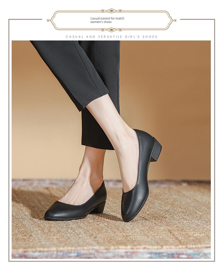 One Pedal Stewardess Black Chunky Heel Work Long Standing Flats_voghion.com
