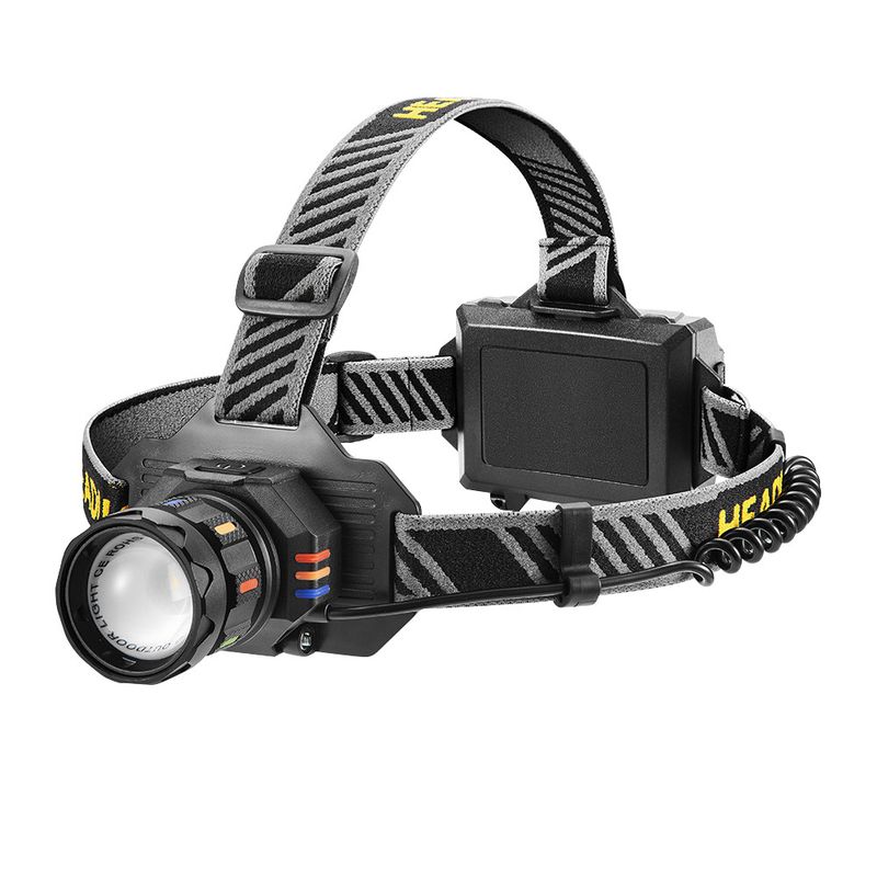 Lanterna de cabeça Cross-Border de longo alcance com zoom, laser branco, LED, para camping, patrulha e uso externo. Recarregável via USB-C._voghion.com