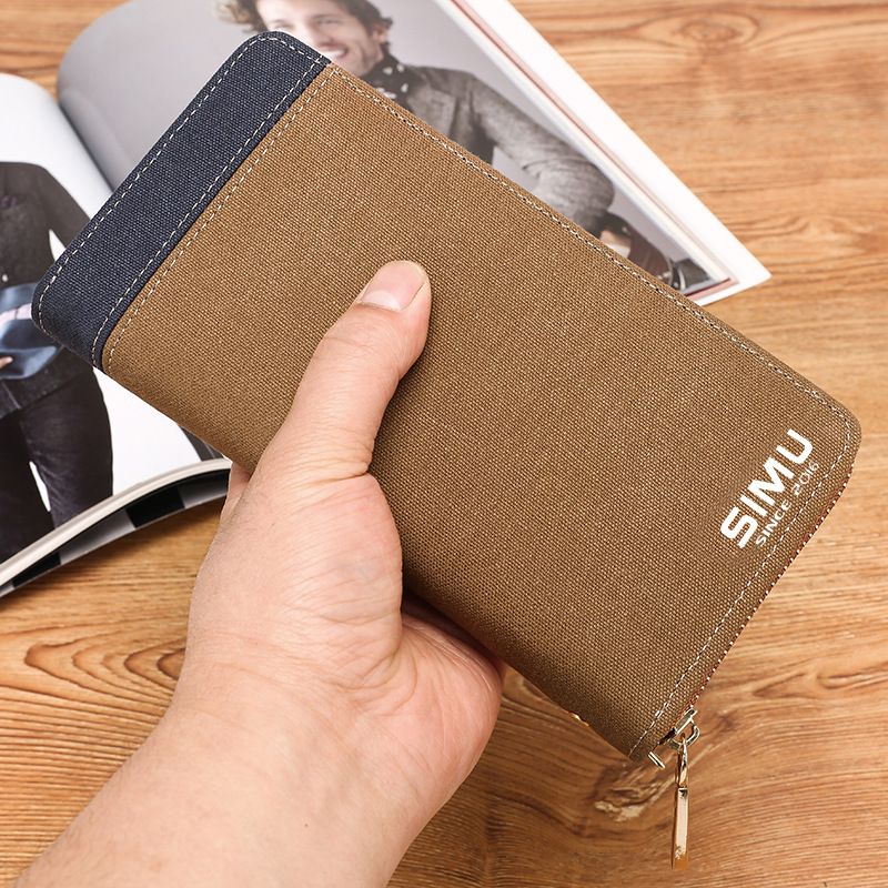Bolso de mano Simu Canvas resistente al agua para jóvenes, moderno y con cremallera larga para hombre, monedero_voghion.com