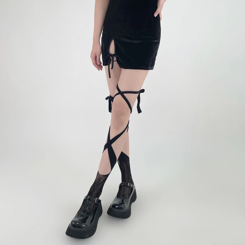 1 paio di calzini alla moda da ragazza JK a maniche lunghe davanti e dietro con calzino integrato con cinturino irregolare_voghion.com