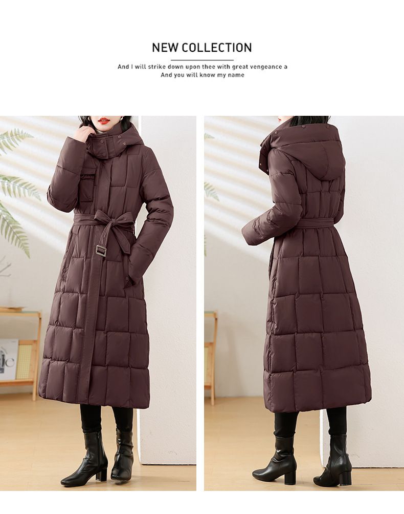 Damenbekleidung Abnehmbare Kapuze Damen Wintermantel - Mittellange Steppjacke mit Kunstpelzbesatz, Slim Fit & Taillengürtel, Übergröße erhältlich_voghion.com
