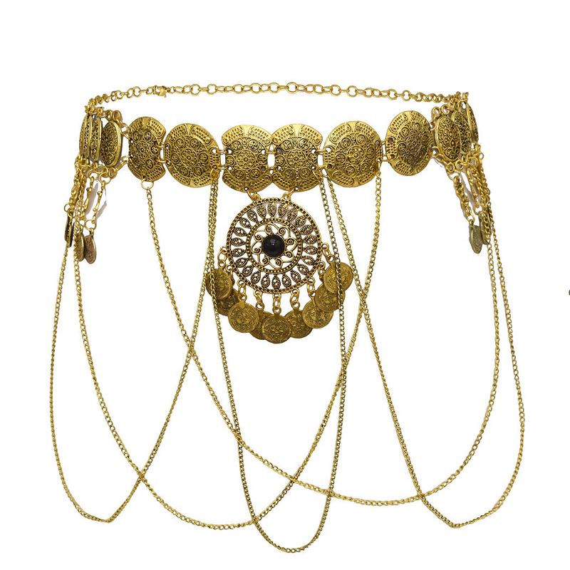 Nueva cadena de cintura con borlas de monedas de moda con estilo exótico para danza del vientre, playa, ocio, cadena corporal, cinturón Hanfu volador_voghion.com