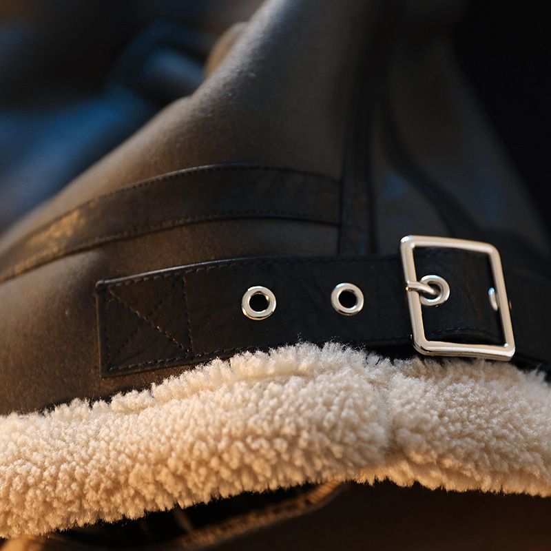 Veste en similicuir pour homme avec doublure polaire, manteau aviateur chaud d'hiver, style vintage décontracté, fermeture éclair, coupe ample, noir_voghion.com