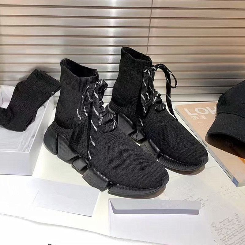 Coppia Casual Elastic Knit 2.0 Sottovuoto Suola Spessa Scarpe con Lacci Lunghi Parigi Calzino Nuovo_voghion.com