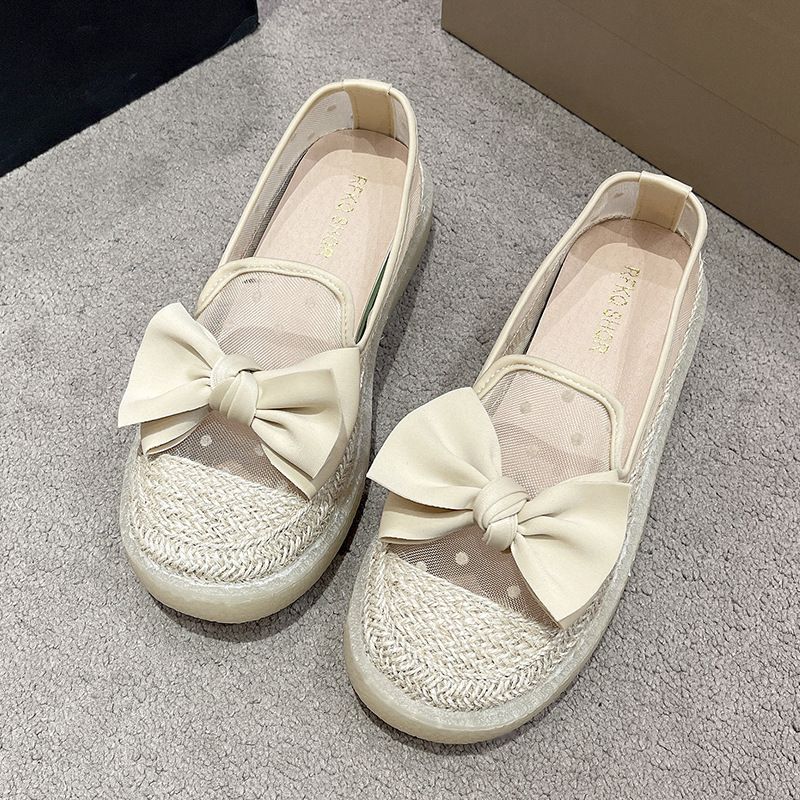 Single Shoes Women's Spring One-pedal Flat Shoes Loafer Fisherman Shoes Thick-soled Breathable Mesh Beanie Shoes_voghion.com