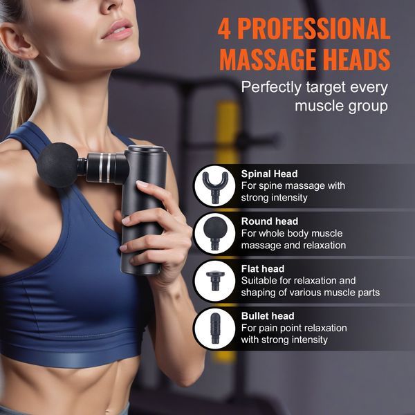 VEVOR Massage Gun Deep Tissue, Percussion Mini Muscle Massage Gun For Athletes - With 4 Speed Levels & 4 Massage Heads, 12V 2500mAh Batteries, H_voghion.com
