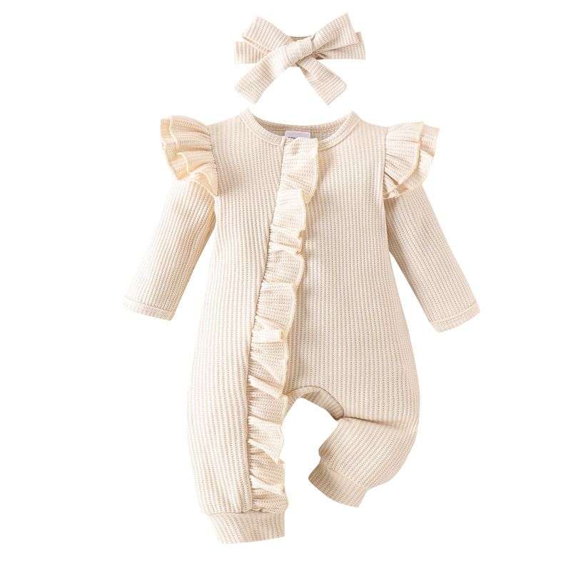 Mother & Kids Baby Girl’s Waffle-Knit Bodysuit With Flutter Sleeves – Soft & Stylish, 0-12M"_voghion.com