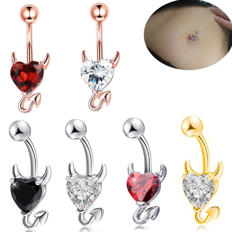 Anello per ombelico a forma di cuore con diavoletto in zircone CZ di alta qualità, color pesca, nuovo inserzione su_voghion.com
