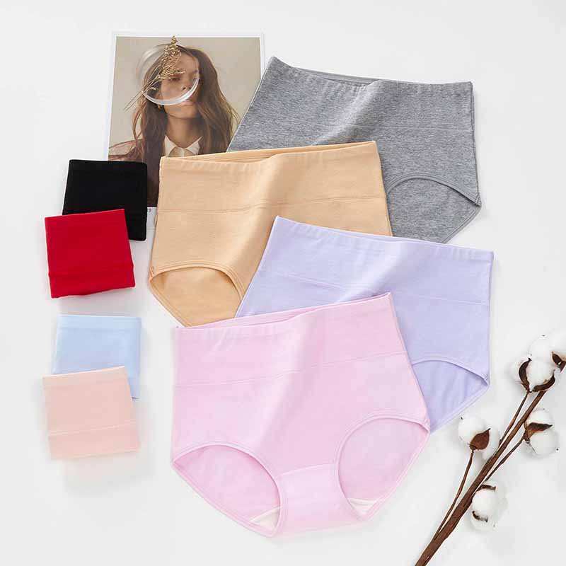 mid-high waist pure cotton underwear women's briefs pure cotton breathable antibacterial bottom crotch large size women's underwear_voghion.com