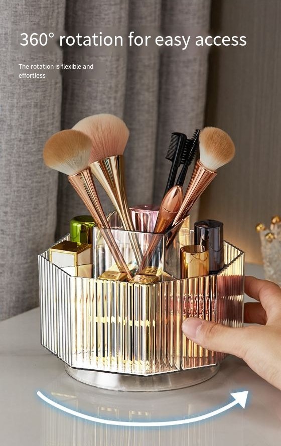 Rotating Makeup Brush Storage Tube Acrylic Large Capacity Desktop Dressing Table Lipstick Compartment Eye Shadow Brush Box Brush Bucket_voghion.com