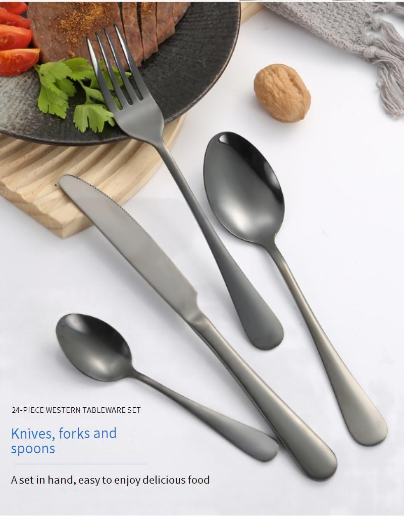 Juego de cubiertos de acero inoxidable 1010 de 24 piezas en caja de regalo con ventana: cuchillos, tenedores y cucharas para carne, ideal para la cocina occidental._voghion.com