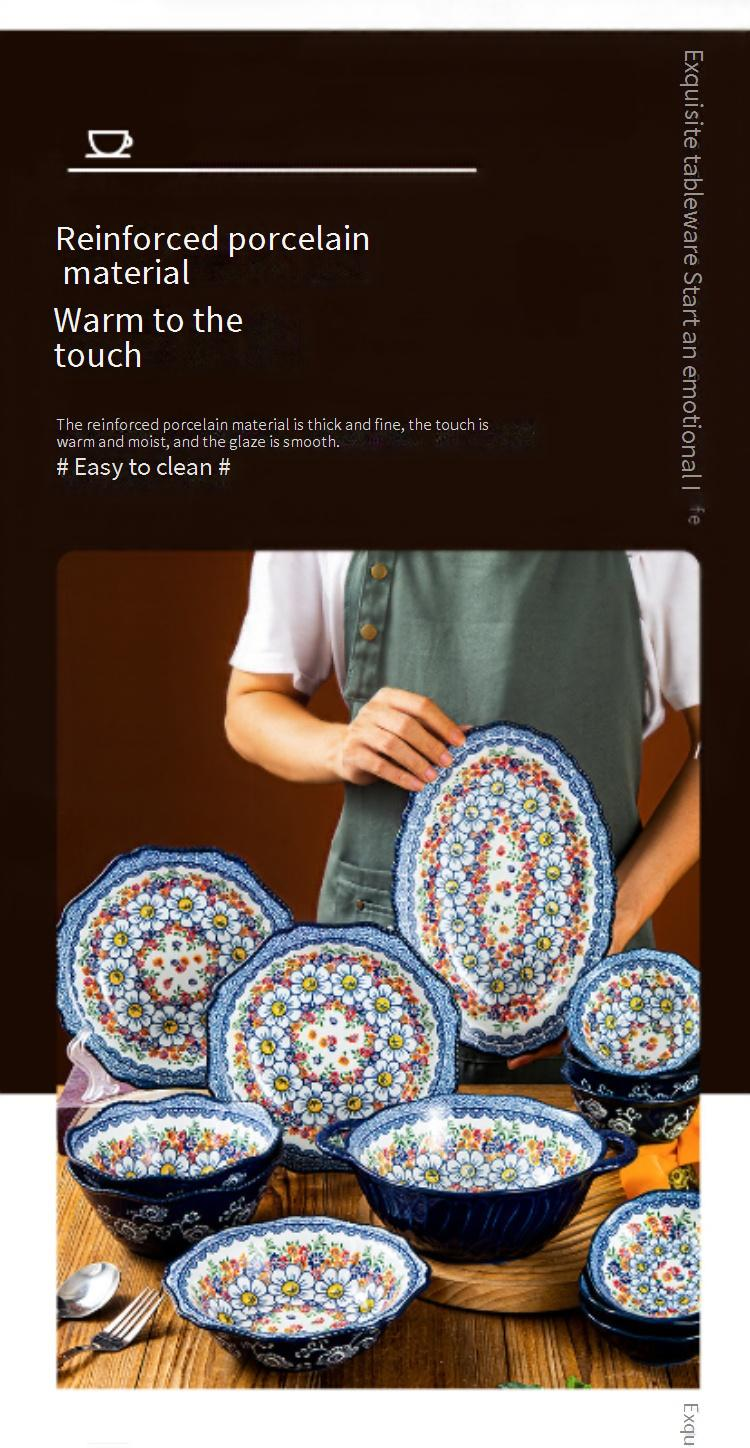 Polish Colorful Ceramic Dinnerware Set - 16-Piece Hand-Painted Bowls & Plates With Heat-Resistant Design_voghion.com