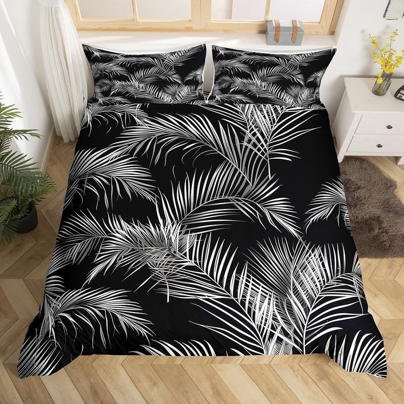Copripiumino per lettino con palme tropicali, copripiumino con piante selvatiche, set da letto con foglie di palma acquerellate, set da letto con foglie astratte e 2 federe, arredamento per camera da letto_voghion.com