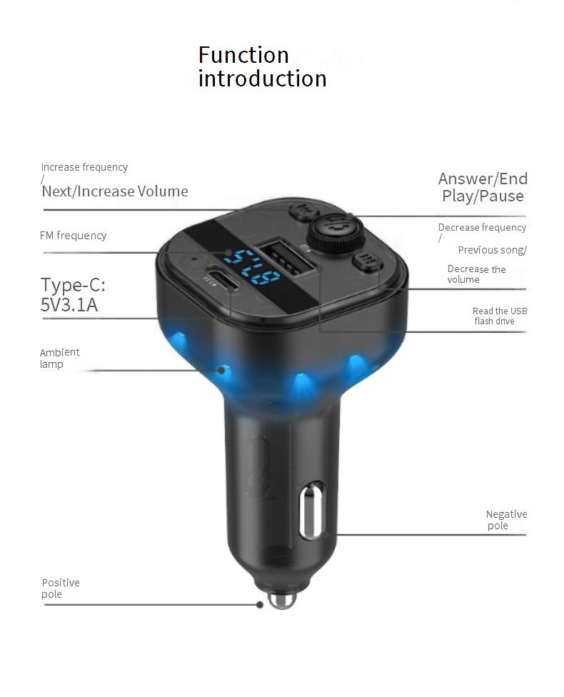 Car Chargers New Car Mp3 Bluetooth Player Fm Transmitter Digital Display PD Fast Charging Multi Function Car Charger_voghion.com