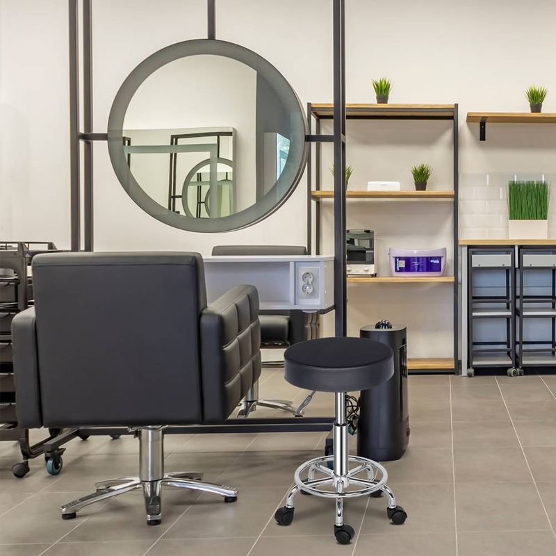 Drehbarer Barhocker mit 8 cm dickem Kissen, 150 kg Tragkraft, 360°-Drehung, verstellbarer Gasdruckfeder, Weiß und Schwarz, für Salons, Werkstätten und Hausbars_voghion.com