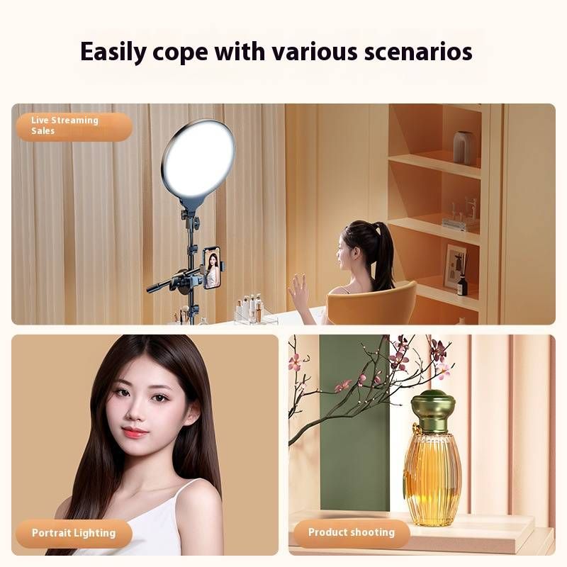 Professionelles LED-Ringlicht mit verstellbarem Ständer und Fernbedienung – 3-Farbtemperatur-dimmbares Beauty-Licht für Live-Streaming_voghion.com
