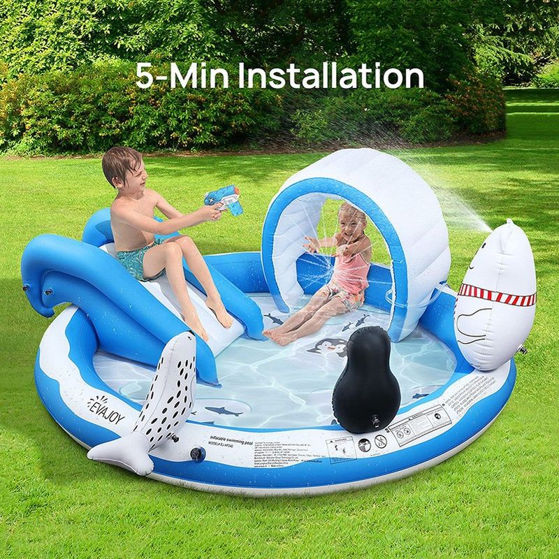 Fontaine gonflable en forme de pingouin, toboggan, baleine, jouets aquatiques, pelouse extérieure, piscine, maison, piscine ronde océanique_voghion.com
