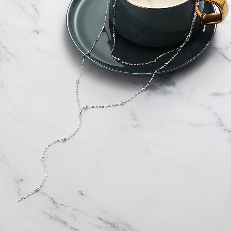 Collier long délicat plaqué or 14 carats, pendentif en Y, collier tendance avec perles en oxyde de zirconium superposées, bijoux en acier inoxydable_voghion.com