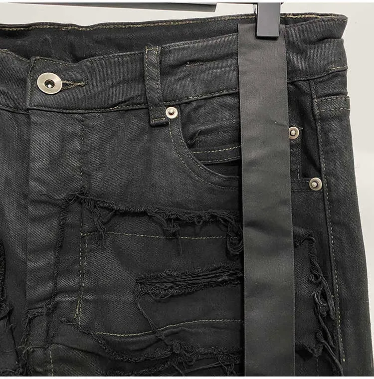 Männer IEFB Neue Darkwear Männer Beschichtete Jeans Multi Thread Dekoration Wachs Bürsten Tuch Elastische High Street 2022 Männlich_voghion.com