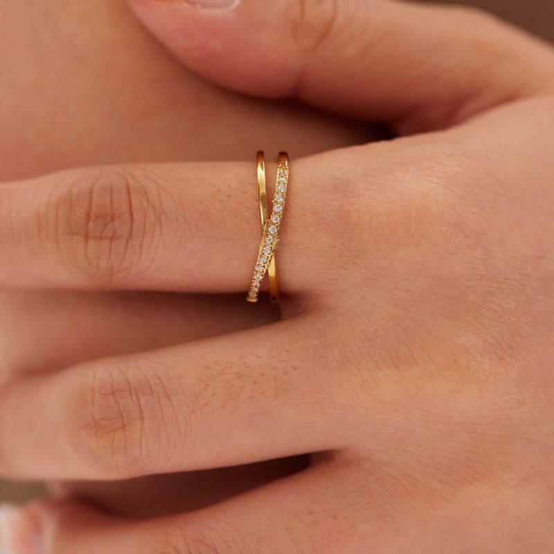Ins Cross Niche Design Micro Pave Diamond Slim Fashion Simple Style Versatile Elegant Ring_voghion.com