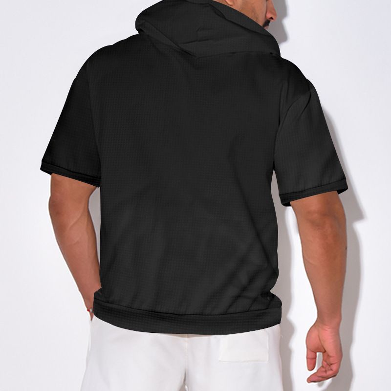 Maglietta estiva casual da uomo, con cappuccio e maniche corte, tinta unita_voghion.com
