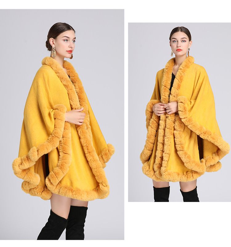 Fur Collar Cape Ladies Large Size Knitted Cardigan Loose Coat Artificial Fur Fashionable And Warm Shawl Cape_voghion.com