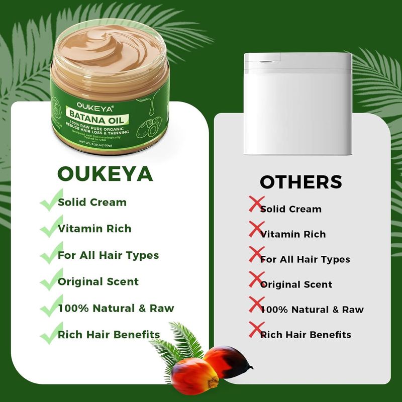 OUKEYA 100% organiczna maska do włosów z olejem z batany – głęboko odżywiająca kuracja do suchych i zniszczonych włosów – nawilżająca, zapobiegająca puszeniu się włosów_voghion.com