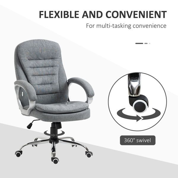 High Back Home Office Chair Executive Computer Chair With Adjustable Height, Upholstered Thick Padding Headrest And Armrest - Grey_voghion.com