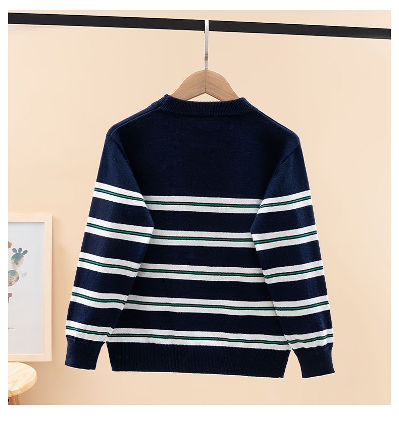 Children's Student Pure Cotton Knitted For Older Boys Autumn Thin Top Stylish Striped Sweater_voghion.com
