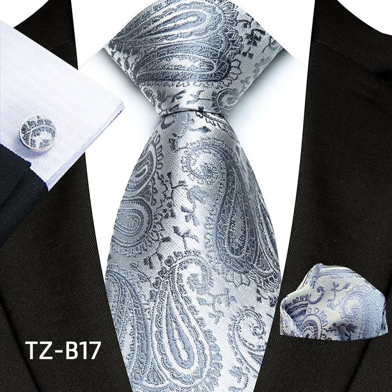 Set de costum de nuntă bărbătesc cu model paisley, cravată și batistă de buzunar, cu manșete_voghion.com