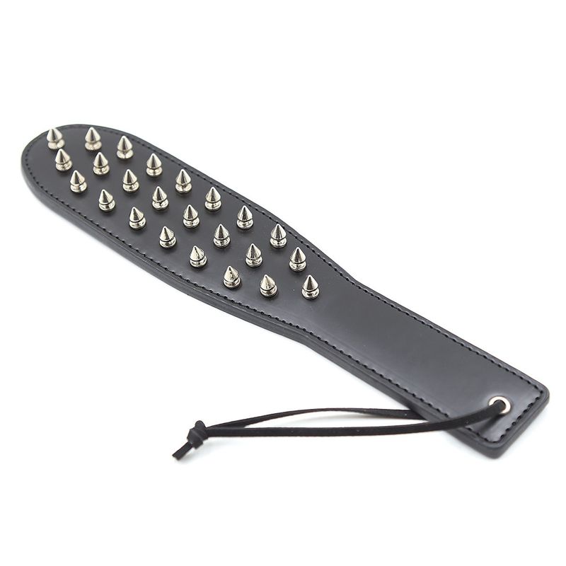 Sexy leren racket met spikes en lange steel van PU-leer voor volwassenen, racket voor koppels en vrouwen_voghion.com