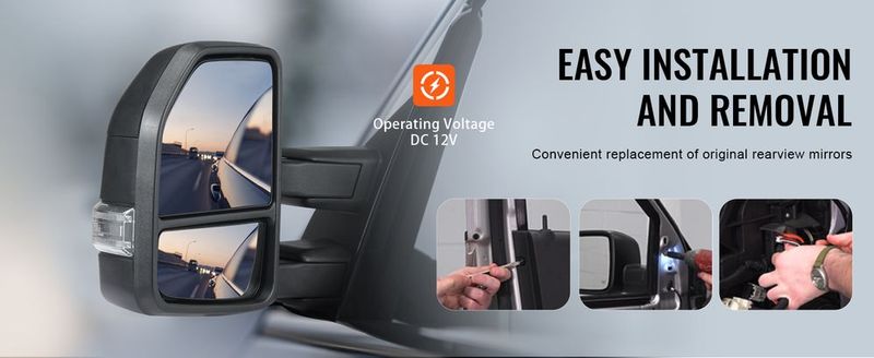 VEVOR Towing Mirrors Fit For 2015-2018 Ford F150, Power Heated With Signal Light LED Arrow Signal Light & Puddle Light, Plane & Convex Glass, Manual Controlling Telescoping Folding, Black_voghion.com