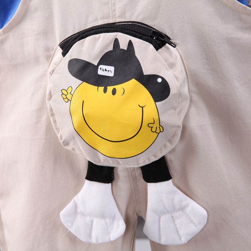 Conjunto de dos piezas de pantalones con banda trasera coreana para bebé de un año de edad, de manga corta y cara sonriente, para verano de 2024_voghion.com