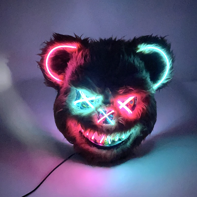 New Halloween Light-Up Animal LED Glowing Bear Mask Neon Light Character_voghion.com