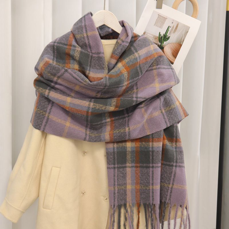 Cashmere Plaid Scarf Warm Thick Shawl Autumn Winter Korean Style High-end Versatile Neck Warmer For Women_voghion.com