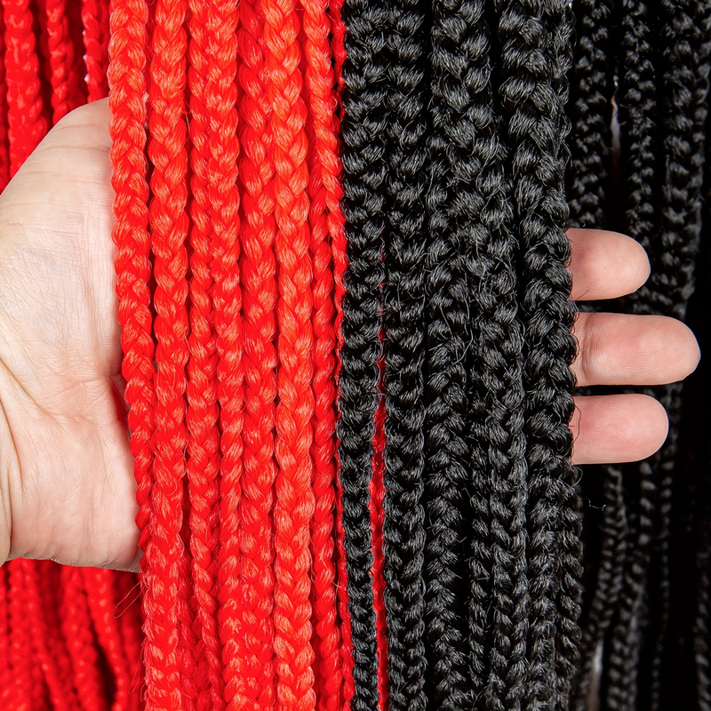 36 Inch Braided Wigs For Women 9x6 Lace Square Knotless Box Braid Wig Pre Plucked Premium Hand Cornrow Braids Half Black And Half Red Color_voghion.com