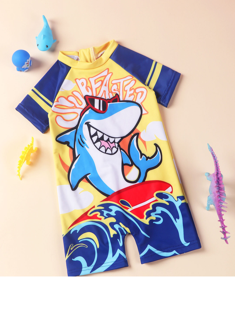 Traje de baño para niños Mother&Kids Boy Cute Shark Boy traje de baño de una pieza con protector solar traje de baño de secado rápido_voghion.com