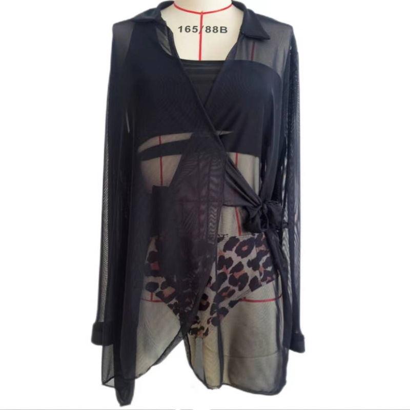 European and American solid color women's loose and conservative jumpsuit, mesh skirt_voghion.com