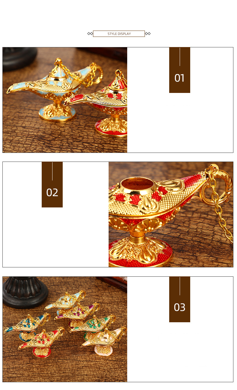 Home Furniture Light luxury classical style Aladdin magic lamp ornaments temperament retro pattern wishing lamp bedroom decoration crafts_voghion.com