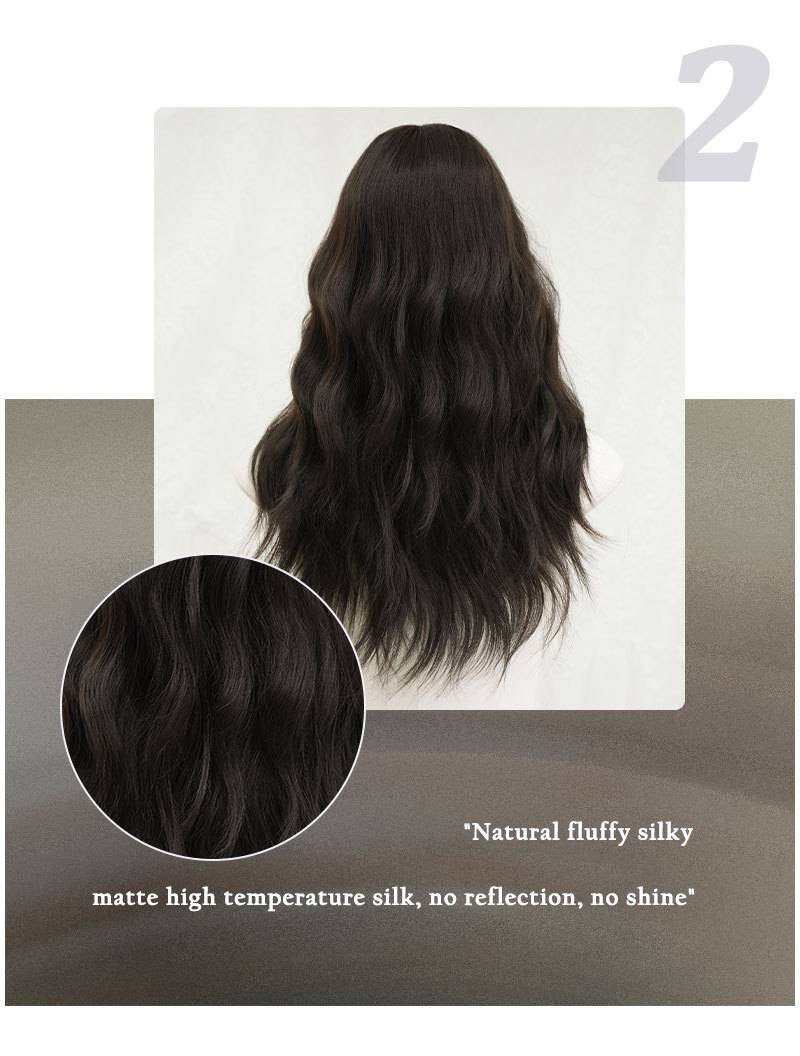 Parrucca da donna con copricapo completo, colore tè nero, lunga, in lana, naturale, soffice, di alta qualità_voghion.com
