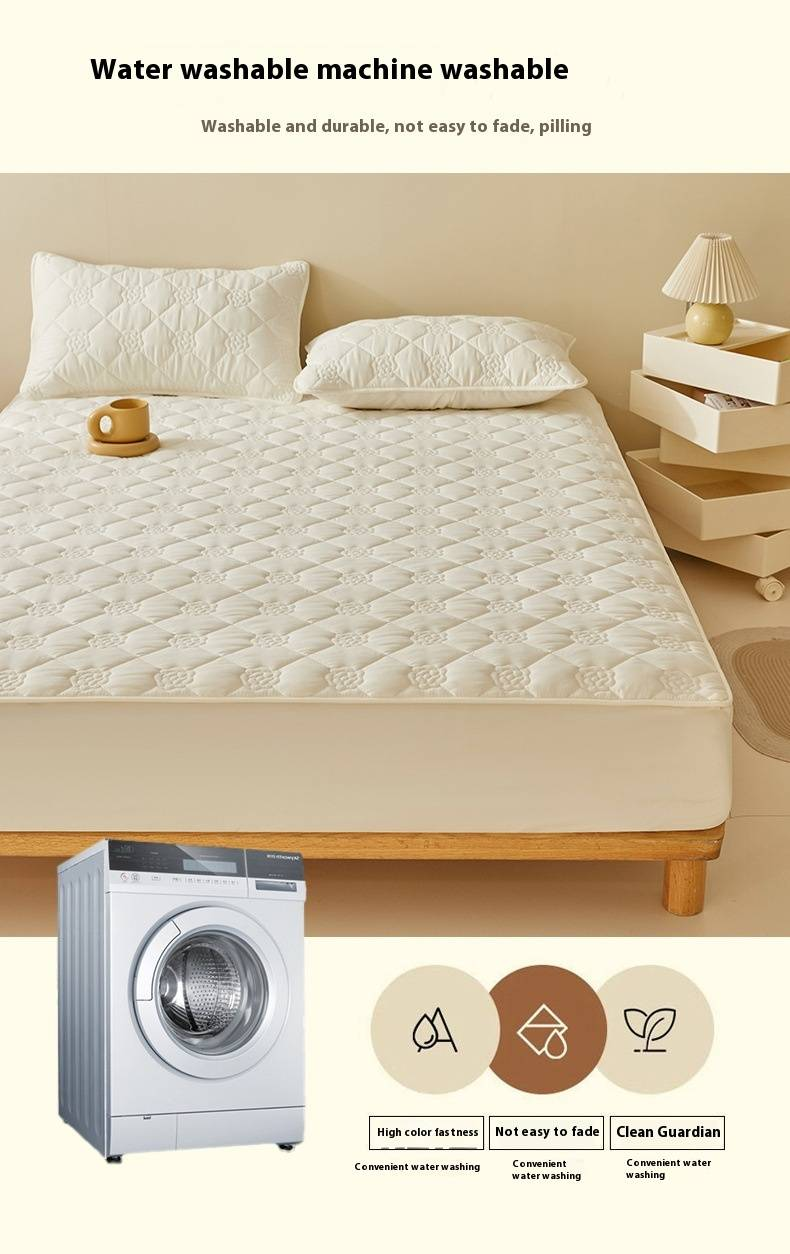 Winter-Weight Soybean Fiber Fitted Sheet - Non-Slip Mattress Protector With Quilted Padding - Solid Color Simple Design For Simmons/Spring Mattress_voghion.com