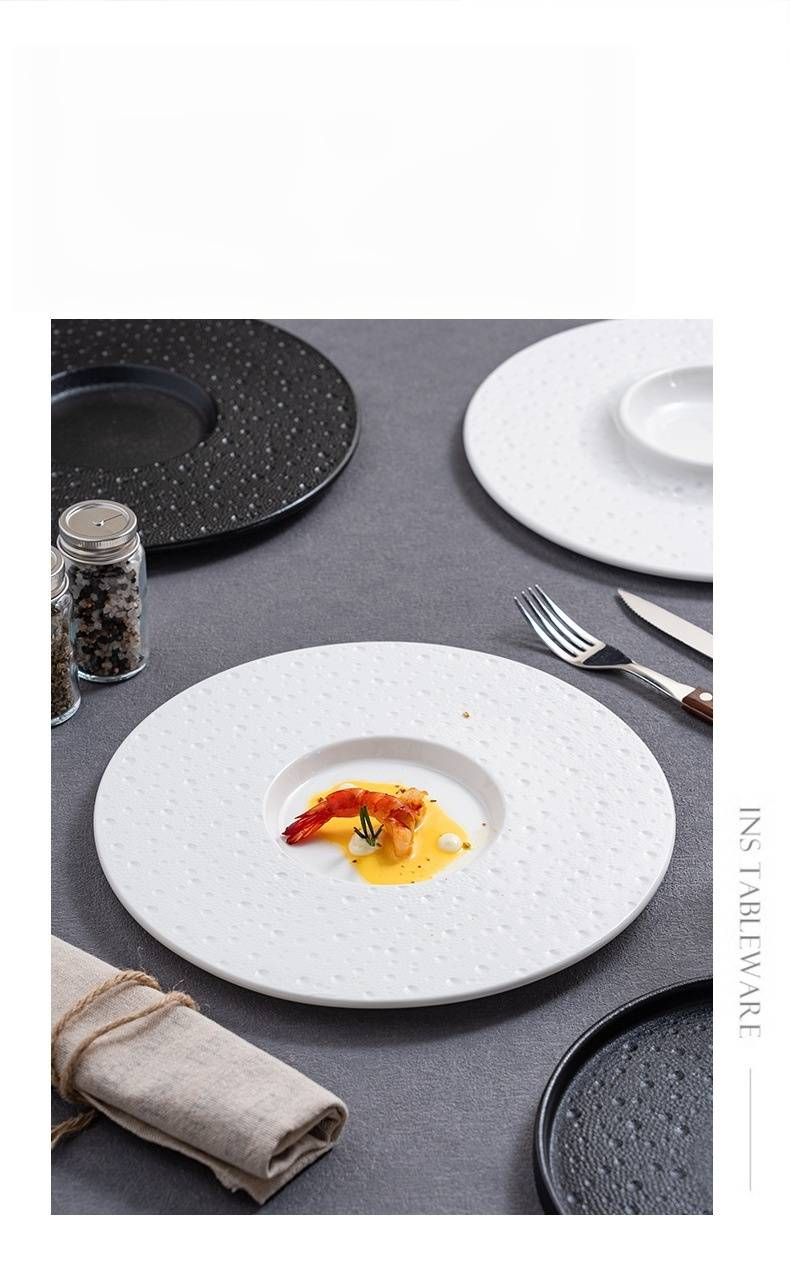 Set di piatti da portata in ceramica minimalista nordica - 6 pezzi eleganti piatti da bistecca e da dessert con bordo a cratere (adatti al microonde e alla lavastoviglie)_voghion.com