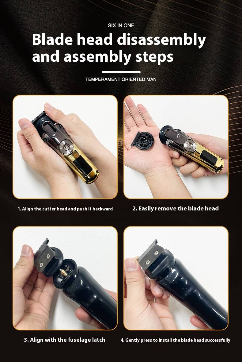 6-in-1 Electric Hair Clipper Kit - Rechargeable Trimmer With LCD Display, Waterproof Design For Beard, Nose Hair & Body Grooming_voghion.com