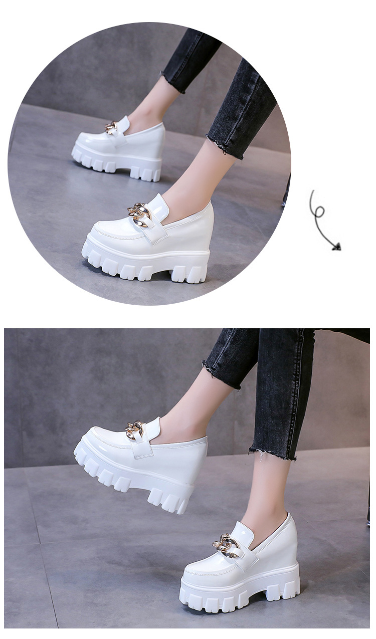 Women’s Shoes Rhinestones Inner Height Enhancing Shoes With Small Leather Shoes Thick Soled Platform Shoes One Step Loafers_voghion.com
